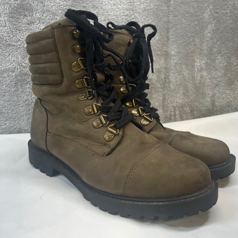Steve Madden Rosario‎ Olive Green Leather Lace Up Zip Combat Boots 8 Grunge